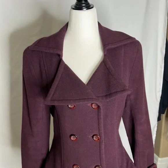***sold****Haux Couture Maroon Wool Retro Coat - Picture 2 of 8